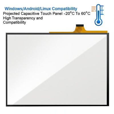 Panel táctil capacitivo proyectado compatible con Windows/Android/Linux -20°C a 60°C con alta transparencia y compatibilidad
